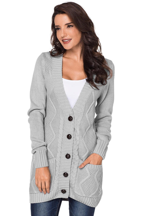 Front Pocket And Buttons Closure Cardigan